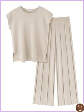 Ekouaer Lounge Sets for Women Two Piece Outfits Knit Cap Sleeve Tops Wide Leg